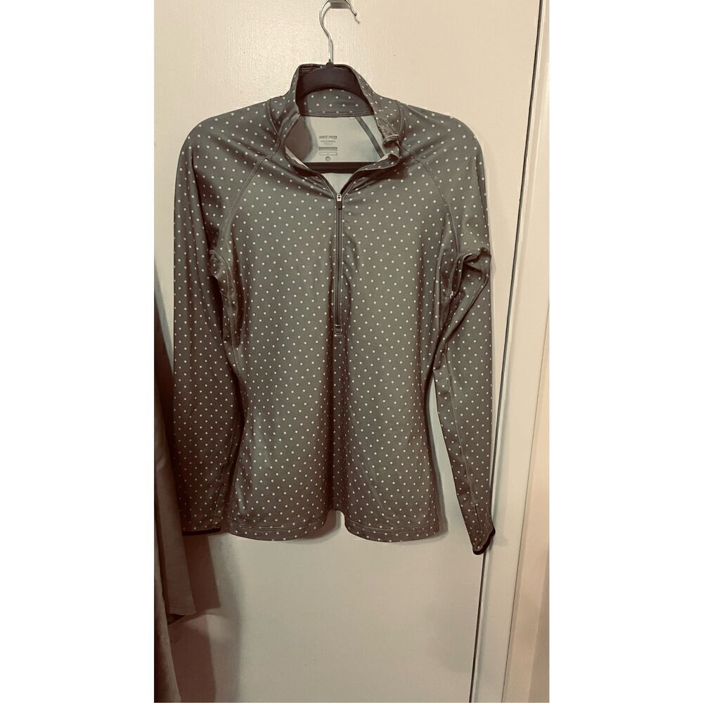 NIKE PRO POLKA DOT 3/4 ZIP ATHLETIC JACKET WOMENS SIZE M GRAY/GREEN